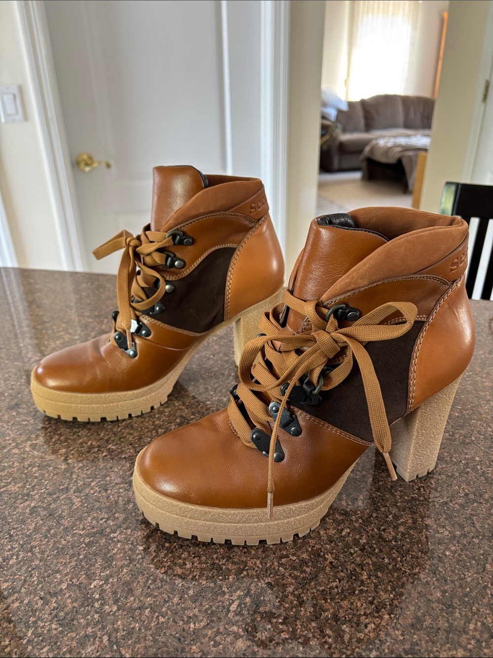 See By Chloe Ladies AURE Brown Lace-Up Platform Ankle Boots-10